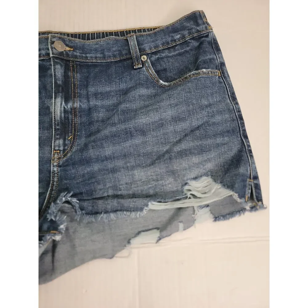 Aerie Jean Shorts Womens Sz 2XL Cutoff Distressed Elastic Waist Festival Boho